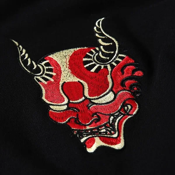 The Oni Embroidered Sukajan Hoodie L - Black