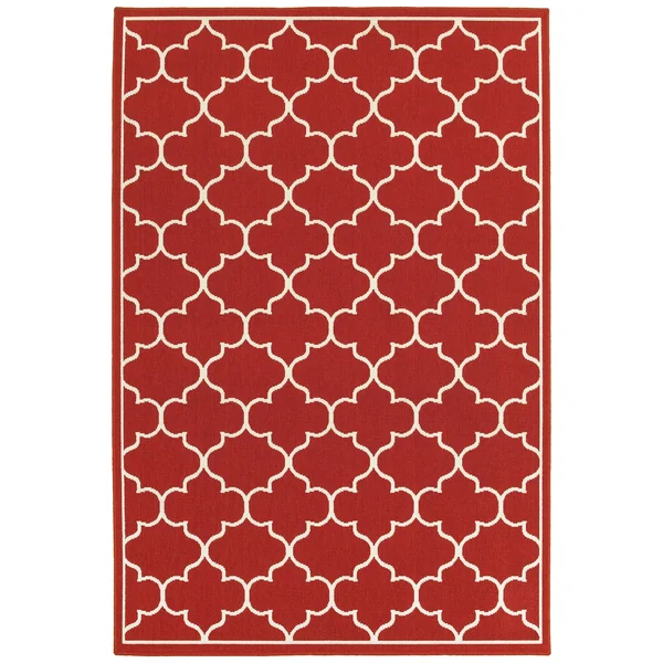 Style Haven Scalloped Lattice Red/ Ivory Indoor Outdoor Rug - 2&3 x 7&6 (2&3x22X7&6x22)