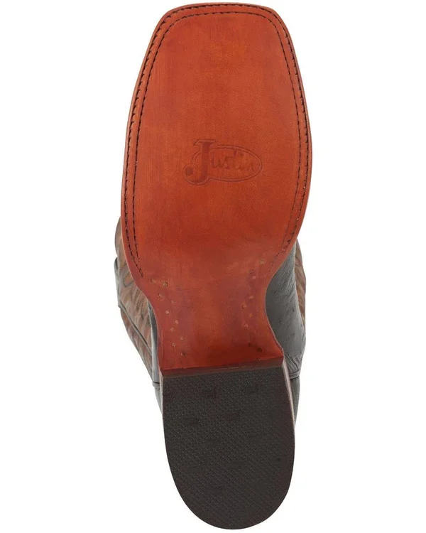 Justin Boots Men's Black Smooth Ostrich Exotic Western Boots