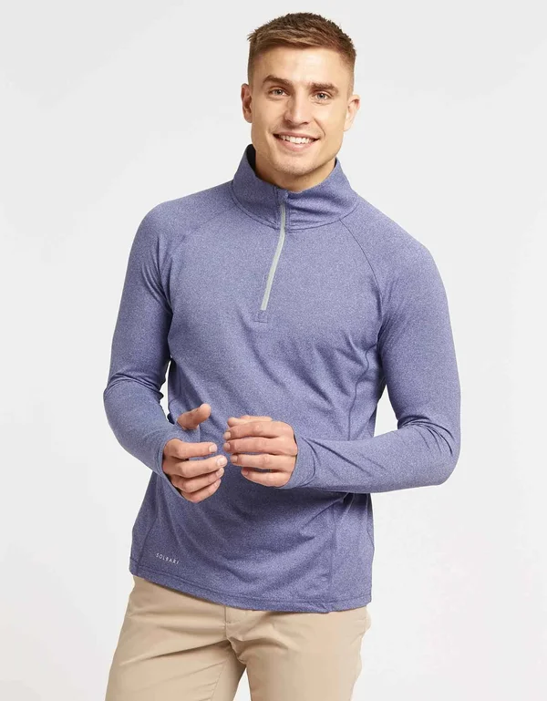UPF 50+ Sun Protective Long Sleeve Quarter Zip Top for Men, Solbari Black