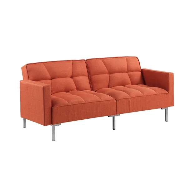 Orange Modern Upholstered Linen Convertible Folding Futon Sofa Bed - Brown