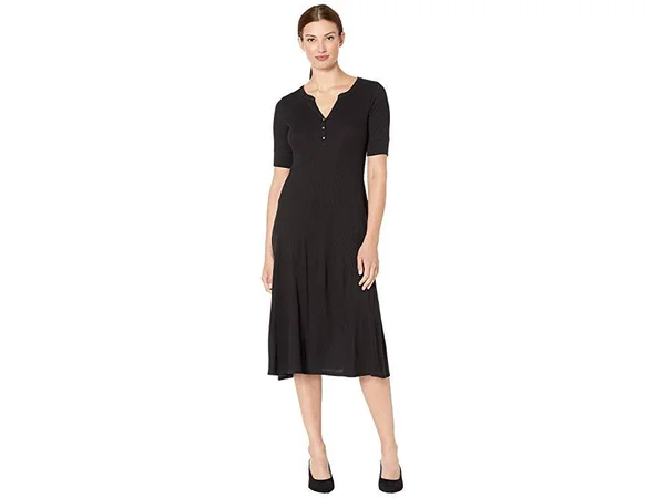 Lauren Ralph Lauren Women's Waffle-Knit Cotton Midi Dress - Black - Size Medium