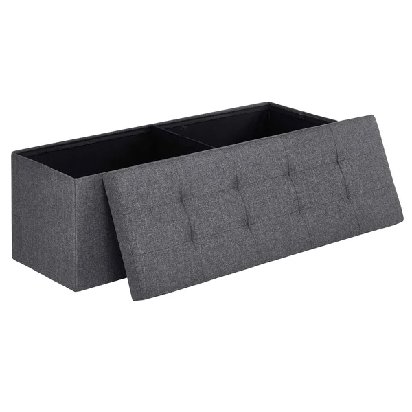 SONGMICS Folding Storage Ottoman Bench Storage Chest Foot Rest Stool with Metal SUPPORT, Holds Up to 660lb, Dark Grey ULSF77K