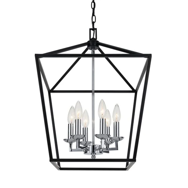 Home Decorators Collection Weyburn 6-Light Black and Polished Chrome Caged Chandelier
