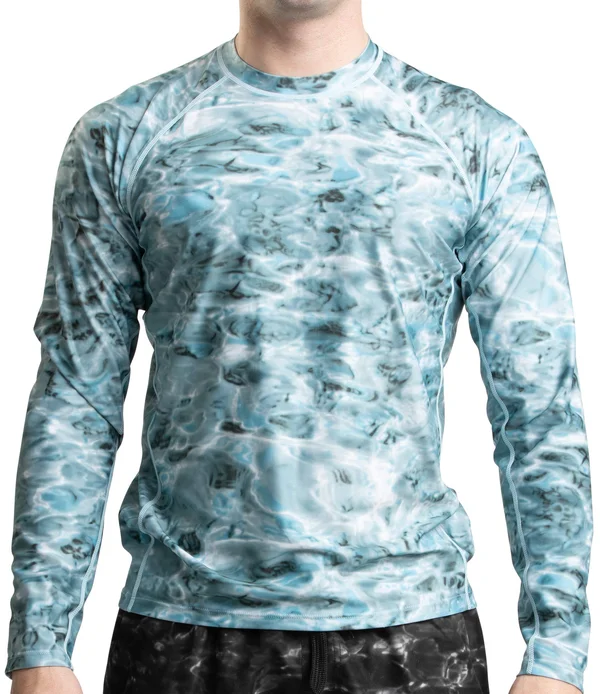 Aqua Design Men Loose Fit Long Sleeve UPF Athletic Swim Surf Sun Protection Rash Guard Shirt - Blue