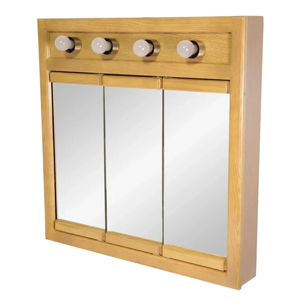 Design House 530600 Richland 4-Light Tri-View Wall Cabinet 30 inch - Nutmeg Oak