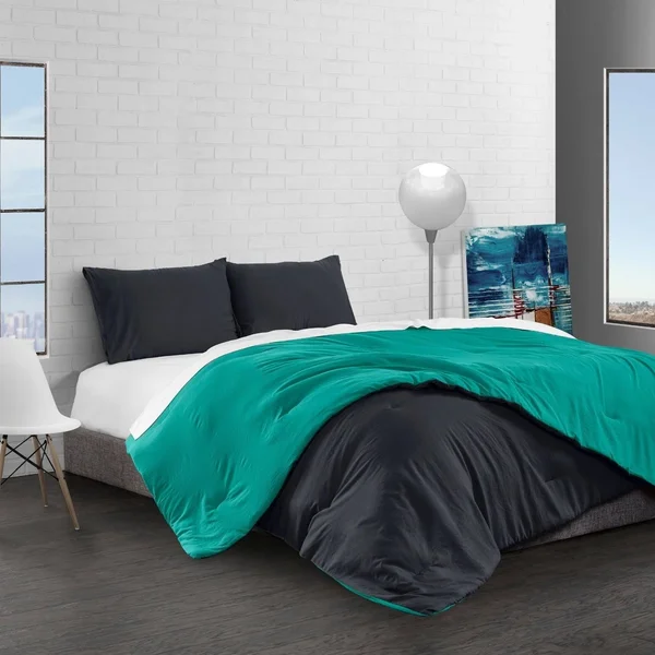Reversible Brushed Microfiber Plush Down-Alt Comforter 3 Piece Set White/Platinum - King