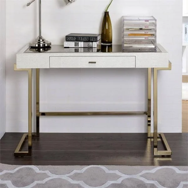 44x22 x 19x22 x 30x22 White and Champagne Desk