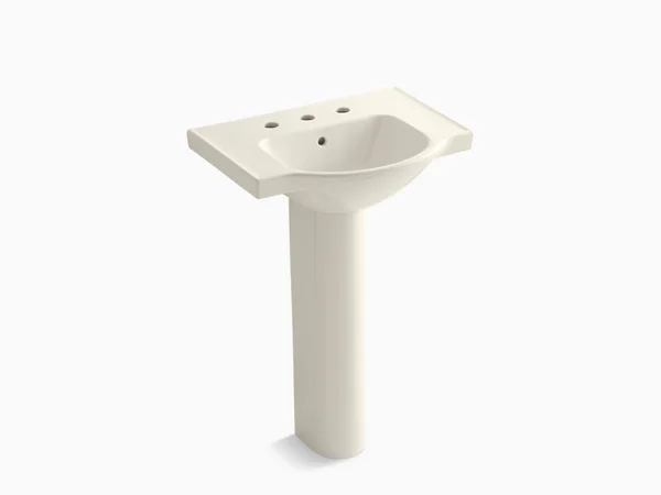 KOHLER K-5266-8-96 Veer 24 In. Pedestal Bathroom Sink with 8 In. Widespread Faucet Holes, Biscuit