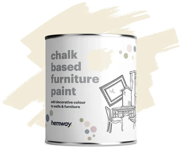 Hemway Matte Shabby Chic Chalk Based Furniture Paint 1L Light Cream Suitable for Interior Furniture - Wardrobes, Shelves, Tables