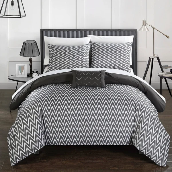 Chic Home Erin 8 Piece Reversible Bed in A Bag Comforter Set - Size: Full/Queen, Grey