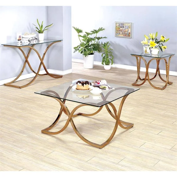 Furniture of America Sarif Glass Top Console Table in Champagne