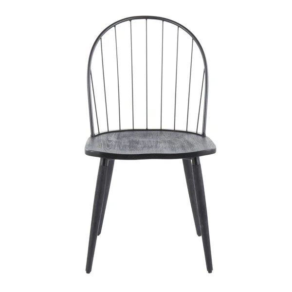 Riley High Back Chair - Black Metal - Black Wood - Set of 2