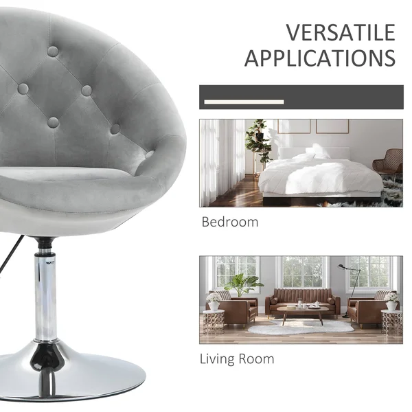HOMCOM Dining Height Bar Stool Tufted Fabric Adjustable Height Armless Swivel Seat