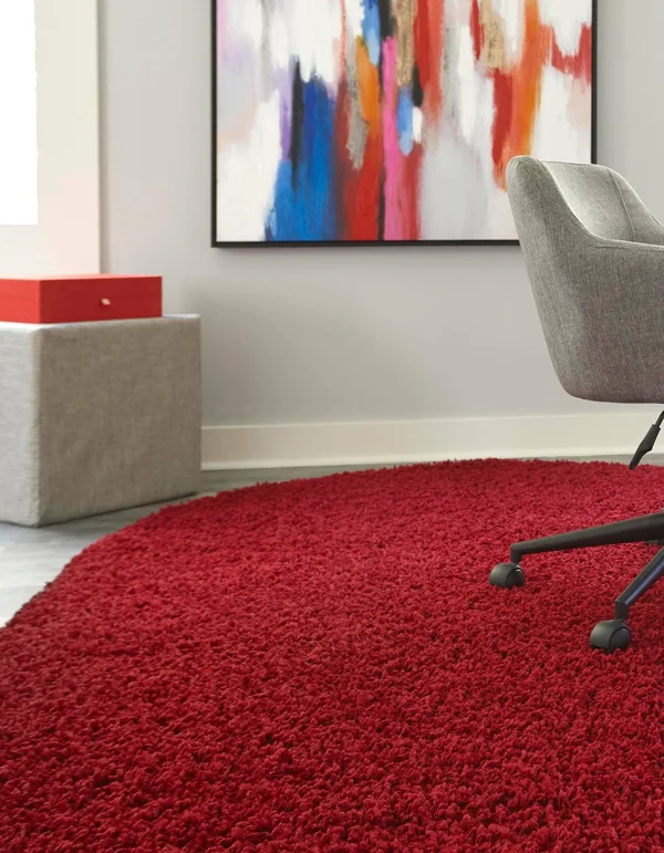 Unique Loom 3151394 8 x 10 ft. Solid Shag Oval Rug Cherry Red