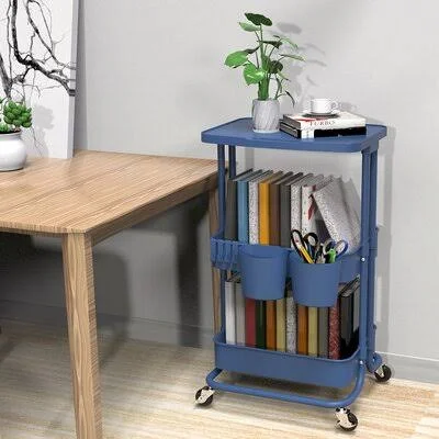 3-Tier Rolling Cart Utility Trolley Service Organizer with Locking Wheels Auledio Finish: Blue