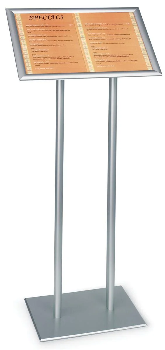 22 x 48 x 14-Inch - Silver Finish Poster Stand with Double Pole Base, Free-standing, Snap-Open Frame with Clear Protective Lens (