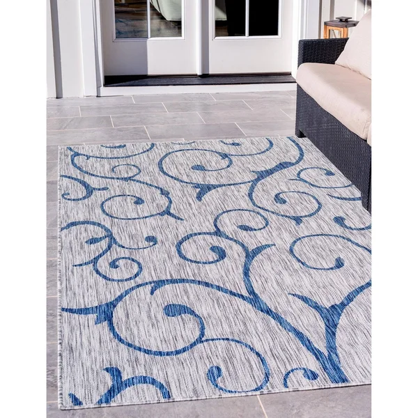 Unique Loom Outdoor Curl Rug, Light Gray (5& 0 x 8& 0)