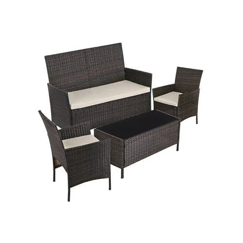 SONGMICS Patio Furniture Set, PE Wicker Outdoor Furniture, for Porch Deck Backyard Outside Use, Brown and Beige UGGF002BR1
