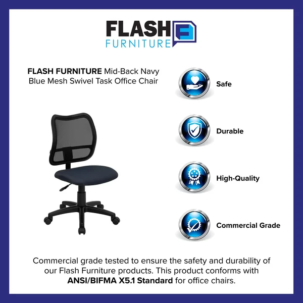 Flash Furniture Mid-Back Navy Blue Mesh Swivel Task Chair