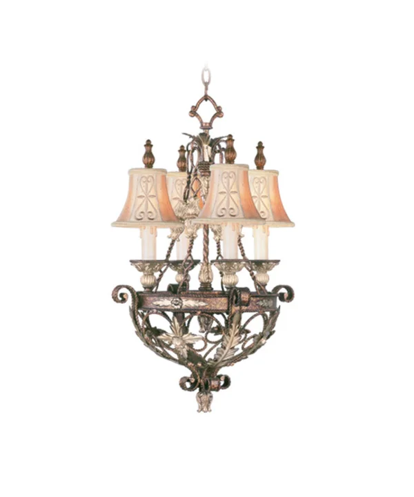 Livex Lighting Pomplano 4 Light Chandelier - Palacial Bronze with Gilded Accents 8844-64
