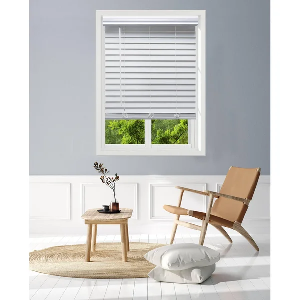 Linen Avenue Custom Cordless Faux Wood Blind White - 44 W x 48 H Flush Inside Mount