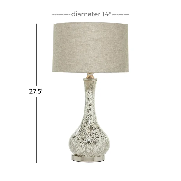 Litton Lane 14 in. x 27.5 in. Tall Silver Beige Mercury Glass Lighting Table Lamp with Beige Drum Shade