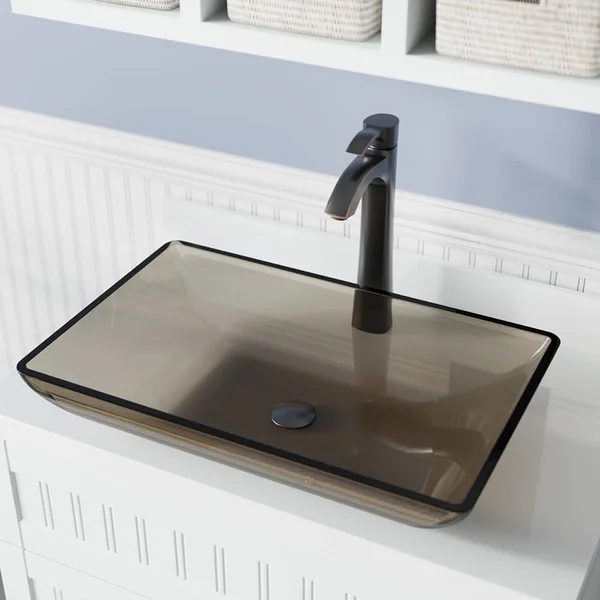Mr Direct 640 Taupe Vessel Sink Ensemble with An Antique Bronze Finish 726 Faucet and Pop-Up Drain.