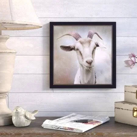 August Grove 'Up Close Goat' Framed Photograph Canvas White/Brown