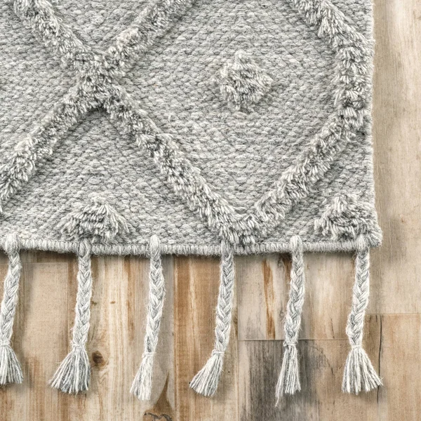 nuLOOM Hand Loomed Trellis Tassel Jinny Gray 9 ft. x 12 ft. Indoor Area Rug