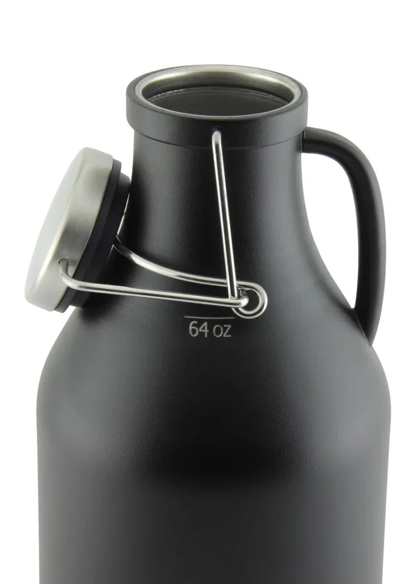 Kegco Grizzly Double Wall Flip Top Beer 64 oz Growler - Black