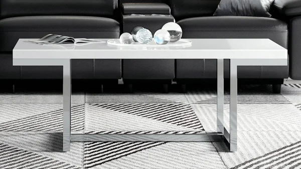 Zuri Modern Straz Coffee Table - White Lacquer with Polished Stainless Steel Base