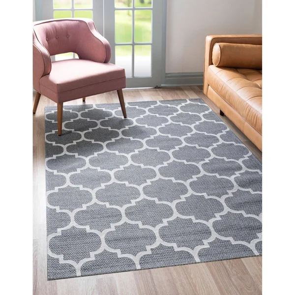 Unique Loom Decatur Trellis Dark Gray/Ivory 6 ft. 4 in. x 9 ft. Area Rug