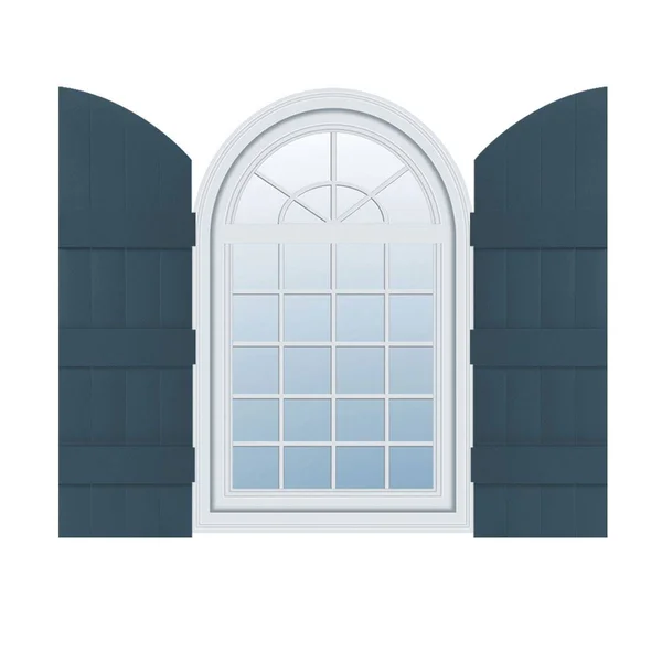 Lifetime Vinyl Custom Four Archtop Joined Board-n-Batten Shutters Ekena Millwork Size: 57x22 H x 14x22 W x 1x22 D - Color: Classi
