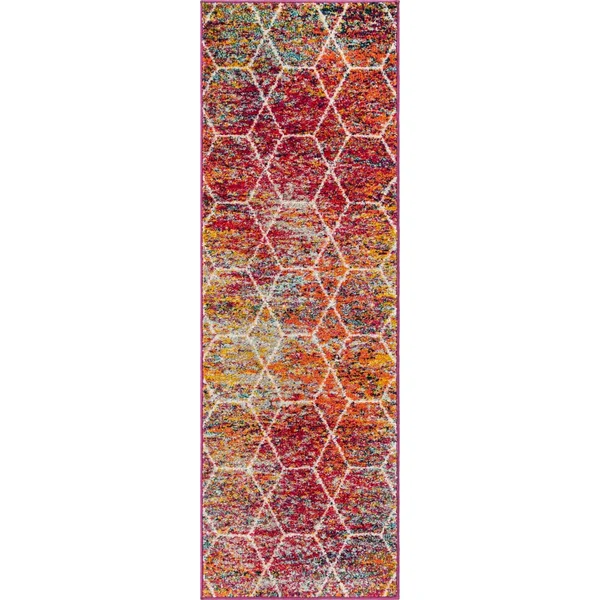 Unique Loom Geometric Trellis Frieze Runner Rug - Multi, 2& x 6&