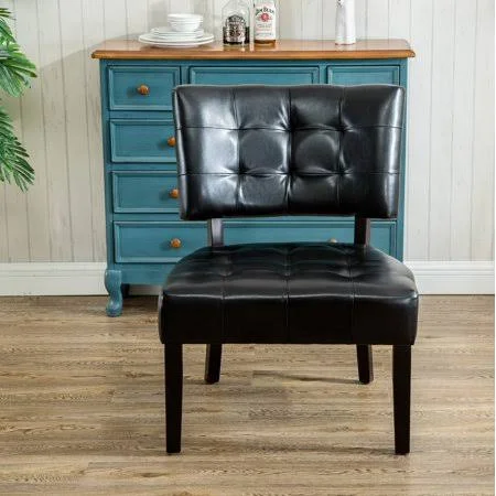 Roundhill Furniture Faux Leather Tufted Accent Chair - Oversized, Black