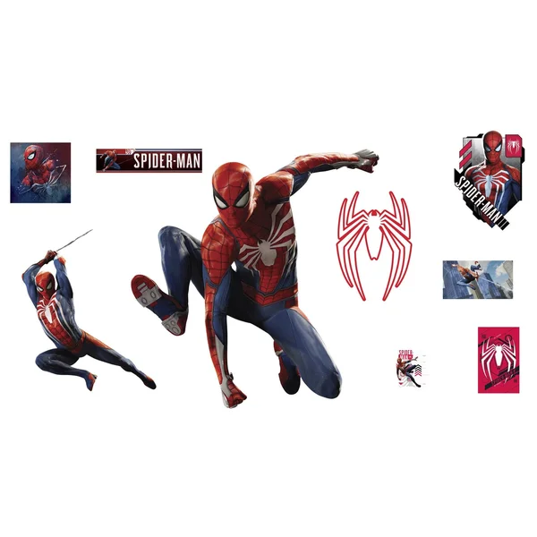 Spider-Man: Gameverse Leap - Officially Licensed Removable Wall Decal Life-Size Character + 8 Wall Decals (51x22W x 53x22H) by F