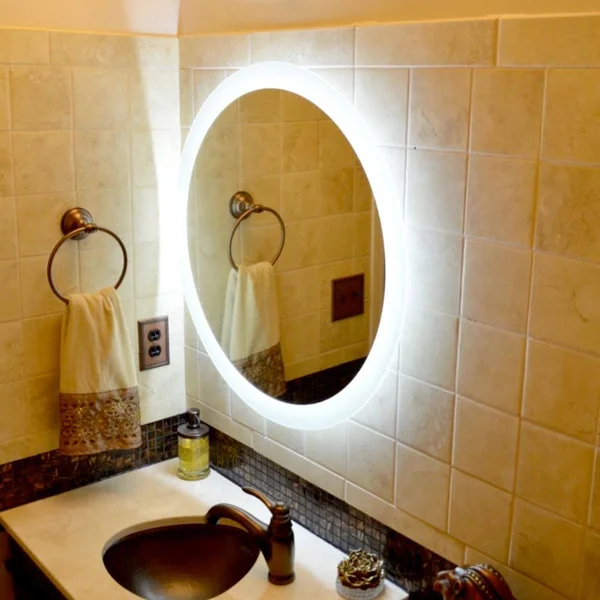 Mirrors & Marble LED Side-Lighted Bathroom Vanity Mirror: 36x22 Wide x 36x22 Tall - Round - Wall-Mounted
