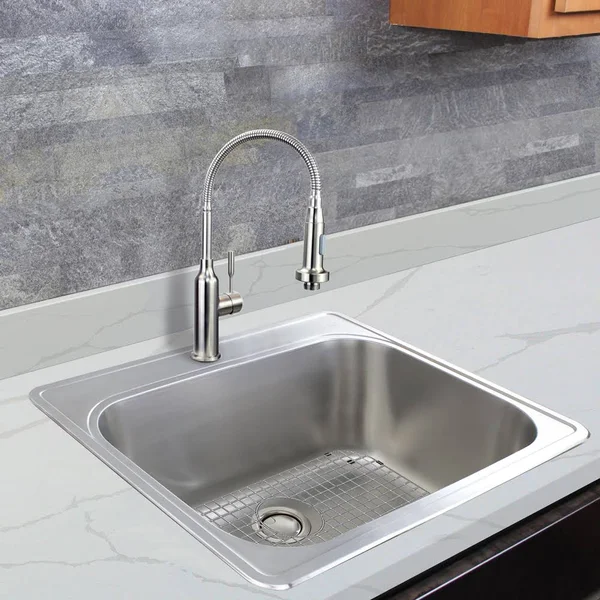 Transolid MTSB252212-4 Meridian 25-in x 22-in x 12-in Laundry/Utility Sink with 4-Hole - Brushed Stainless Steel