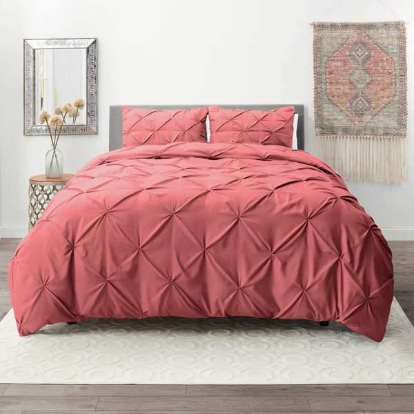 Nestl Pinch Pleat 3-Piece Duvet Cover Set - Mauve - Full - 68 x 90 inches