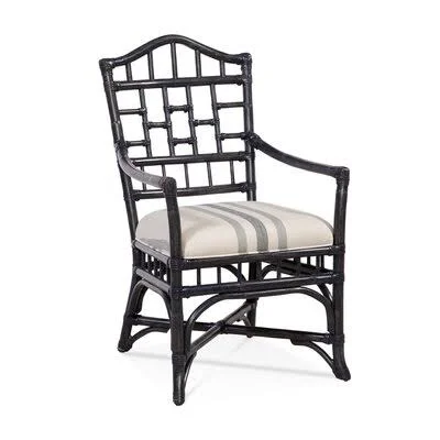 Chippendale Arm Chair Braxton Culler Body Fabric: Navy and White Performance Stripe; 0256-61 - Frame Color: Antique Cottage White