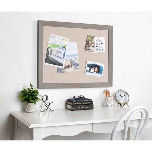 DesignOvation Beatrice Framed Linen Fabric Pinboard - 23x29, Gray