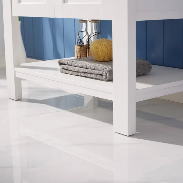 Vinnova Grayson 36x22 Single Vanity in White and Composite Carrara White Stone Countertop Without Mirror