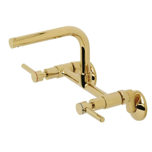 Kingston Brass KS812PB Concord 8x22 Adjustable Center Wall Mount Kitchen Faucet - Polished Brass