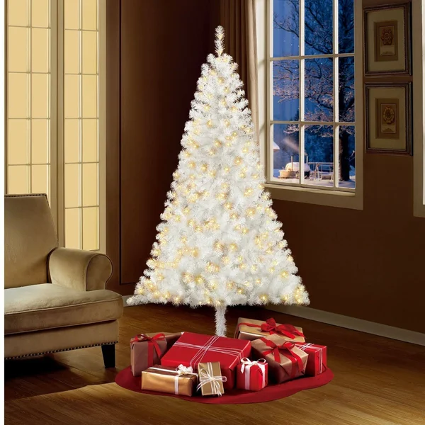 Holiday Time Pre-Lit 6.5& Madison Pine White Artificial Christmas Tree Clear-Lights