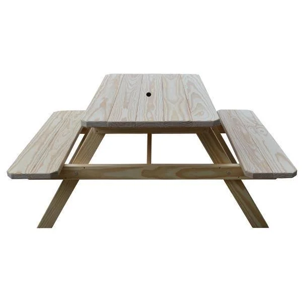 Yellow Pine Picnic Table with Attached Benches 5ft, Tractor Red Paint, Without Umbrella Hole