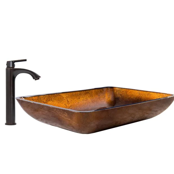 Vigo Rectangular Russet Glass Vessel Sink and Linus Faucet Set - Antique Rubbed Bronze VGT494