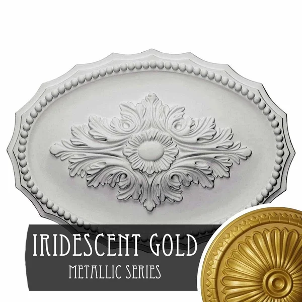 16 7/8x22W x 11 3/4x22H x 1 1/2x22P Oxford Ceiling Medallion, Hand-Painted Iridescent Gold
