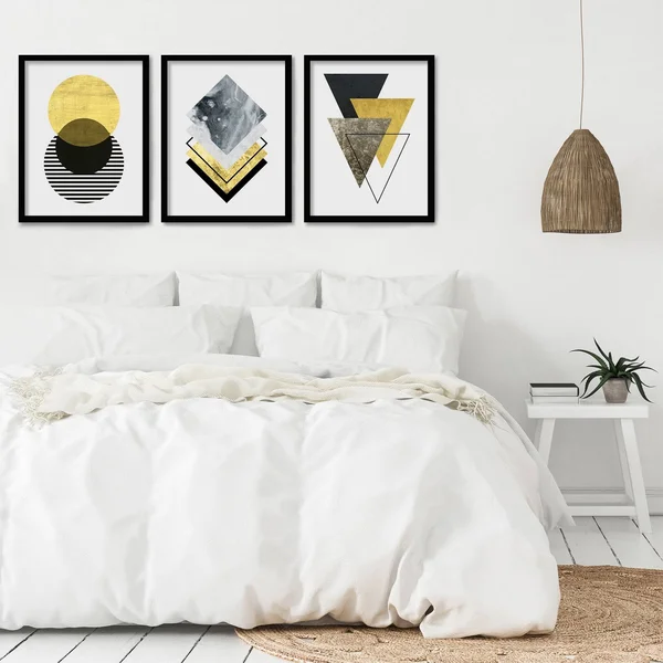Americanflat Triptych Wall Art Minimalist Geo by Monica Pop - Set of 3 Black Framed Prints - Size: 22 x 28, Gold