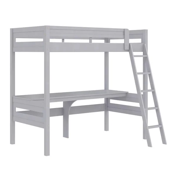 Dorel Living Harlan Wood Loft Bed with Ladder and Guardrail in Twin in Gray - DZ65177